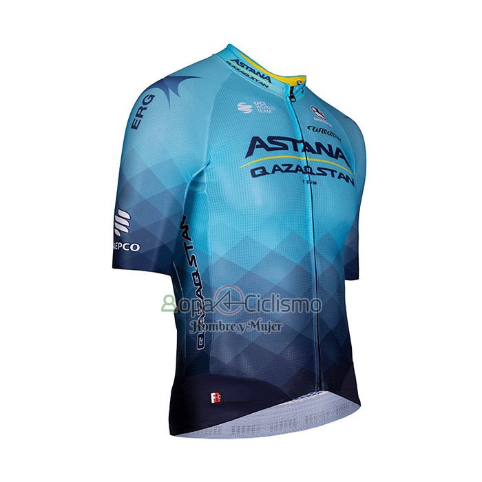 Astana Qazaqstan Team Ropa Ciclismo Culotte Corto 2022 Mangas Cortas Azul AMarillo